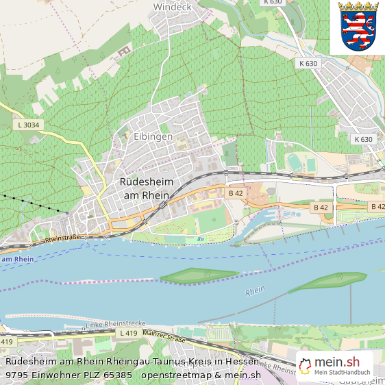 R?desheim am Rhein Rheingau-Taunus-Kreis Lageplan © Openstreetmap Contributors R?desheim am Rhein Gro?e Landstadt Lageplan